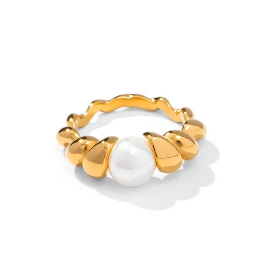 18KT Gold Plated Center Pearl Shell Band Ring