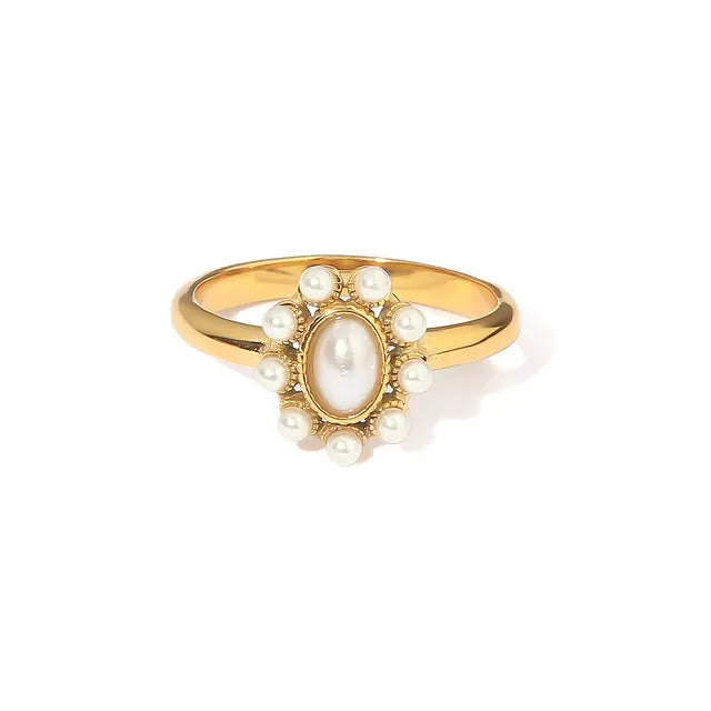 18KT Gold Plated Vintage Pearl Zircon Ring