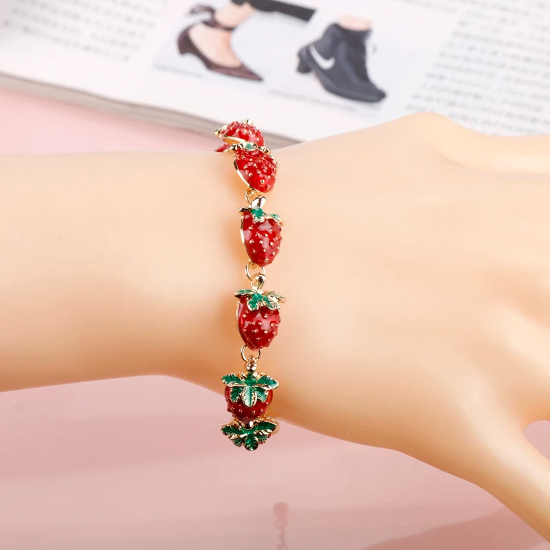 Red Strawberry Charm Bracelet