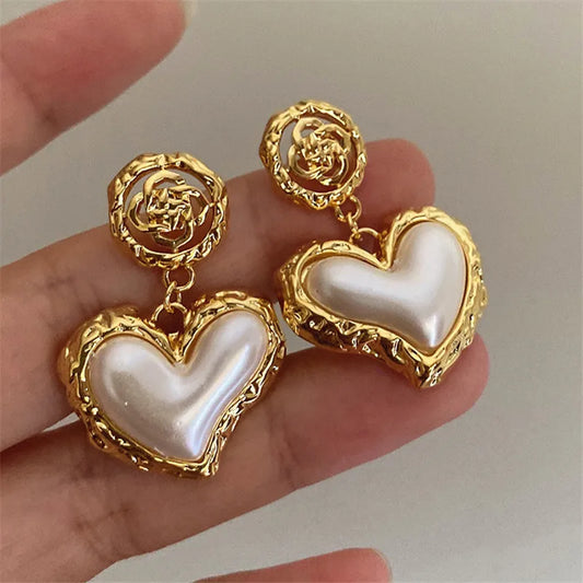 Ivory white & Gold Heart Shaped Earrings
