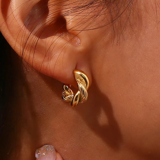 18K Gold Plated Twisted Chunky Round Hoop Earrings